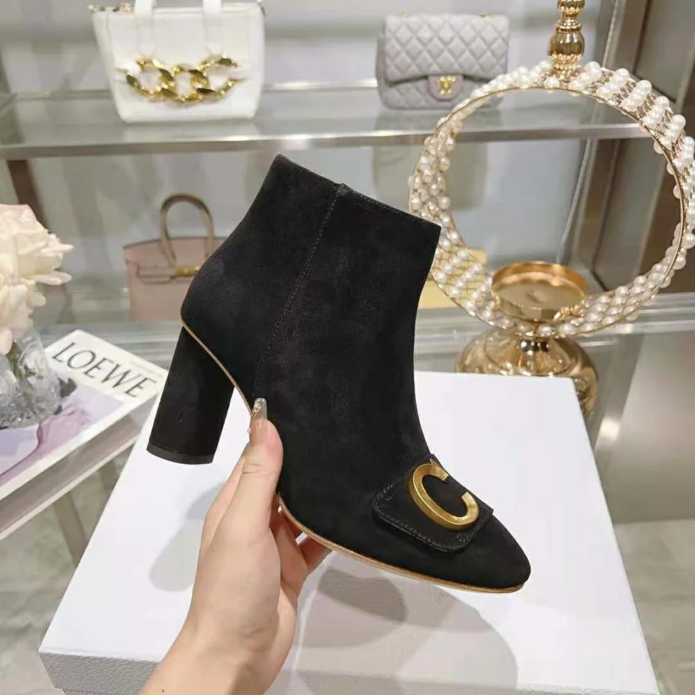 Dior C'est Dior Heeled Ankle Boot Suede Calfskin for Women in Black Dior C'est Dior Heeled Ankle Boot Suede Calfskin for Women in Black