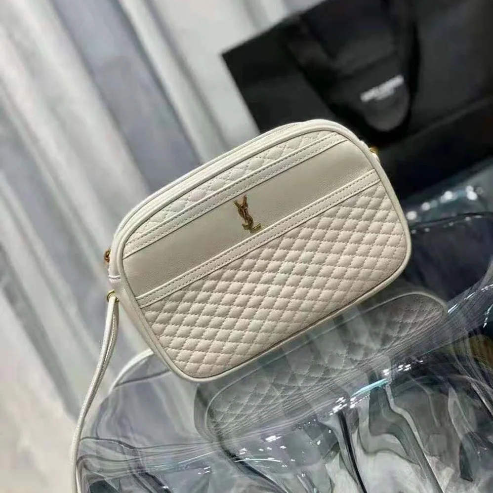 Saint Laurent YSL Victoire Camera Bag in Quilted Lambskin for Women in White Saint Laurent YSL Victoire Camera Bag in Quilted Lambskin for Women in White