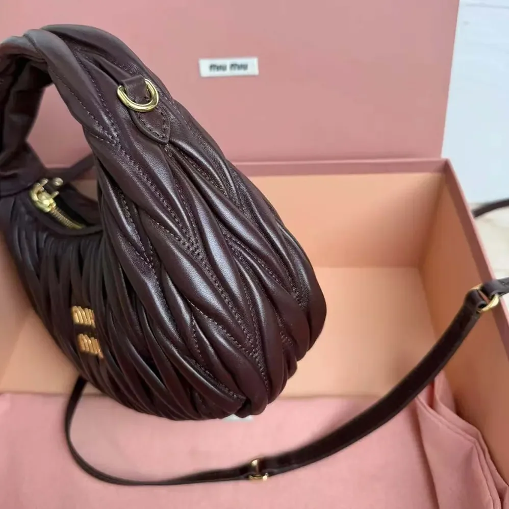 Miu Miu Wander Matelassé Nappa Leather Hobo Bag for Women in Chocolate