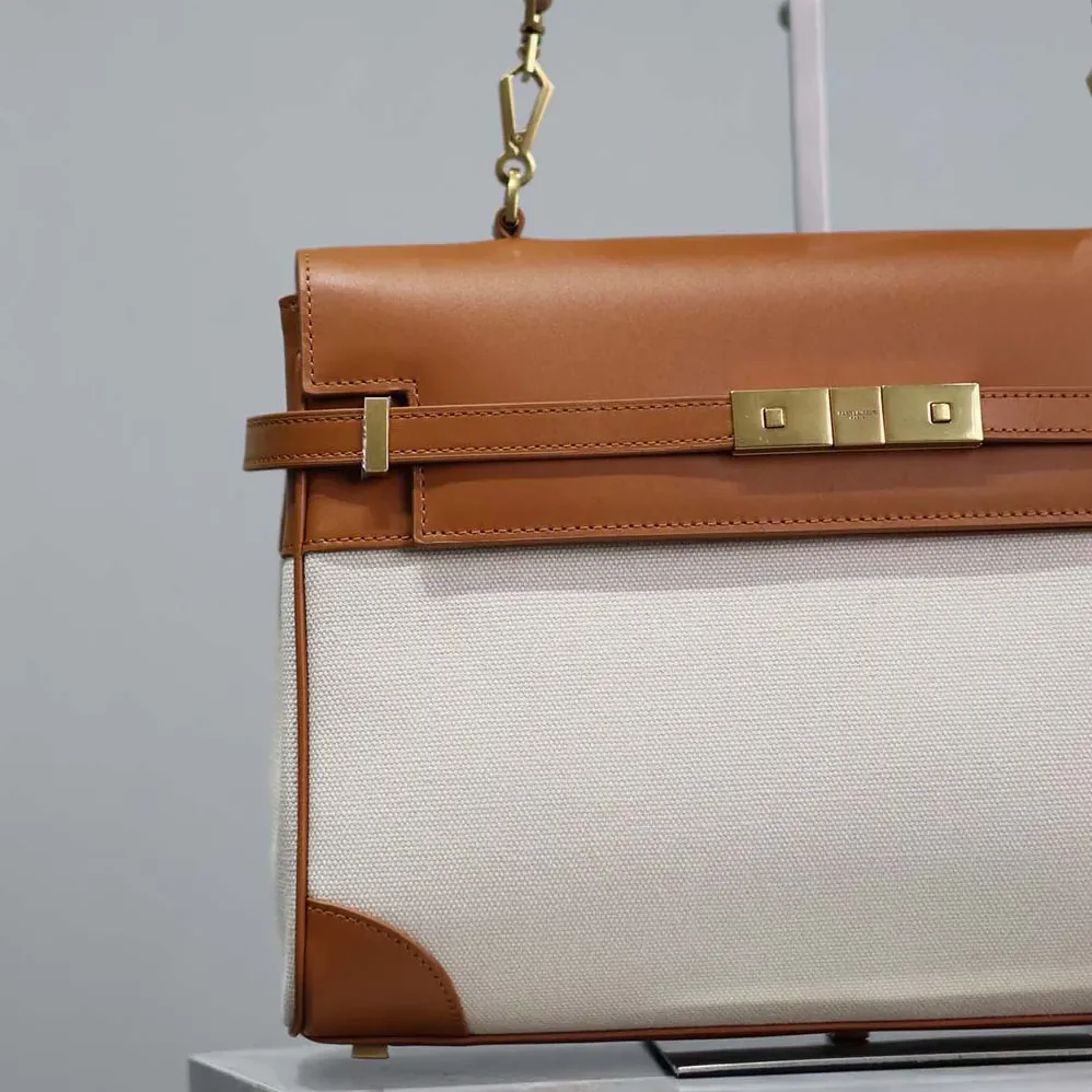 Saint Laurent YSL Manhattan Top Handle in Canvas and Leather for Women
