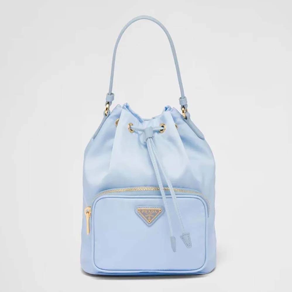 Prada Duet Re-Nylon Bucket Bag for Women in Blue Prada Duet Re-Nylon Bucket Bag for Women in Blue