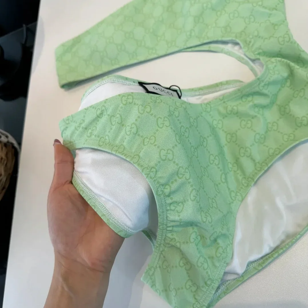 Gucci GG Printed Cutout Swimsuit Light Green