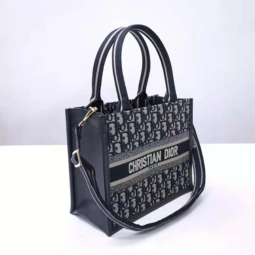 Dior Small Dior Book Tote Blue Dior Oblique Embroidery and Calfskin for Women