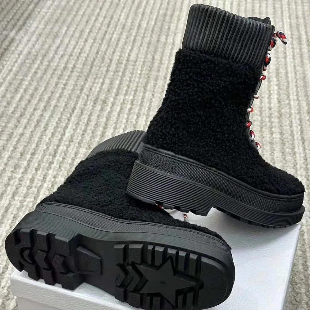 Dior Hike Ankle Boot Black Calfskin and Shearling for Women