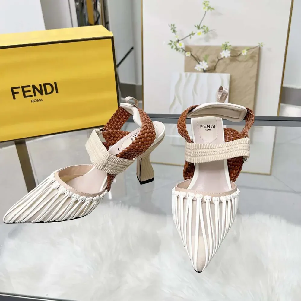 Fendi Colibrì Mesh and Braided Leather High for Women in heeled Slingbacks