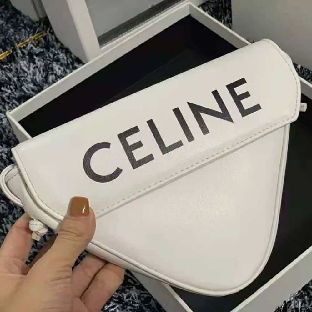 Celine Triangle Bag in Smooth Calfskin with Celine Print for Women in White