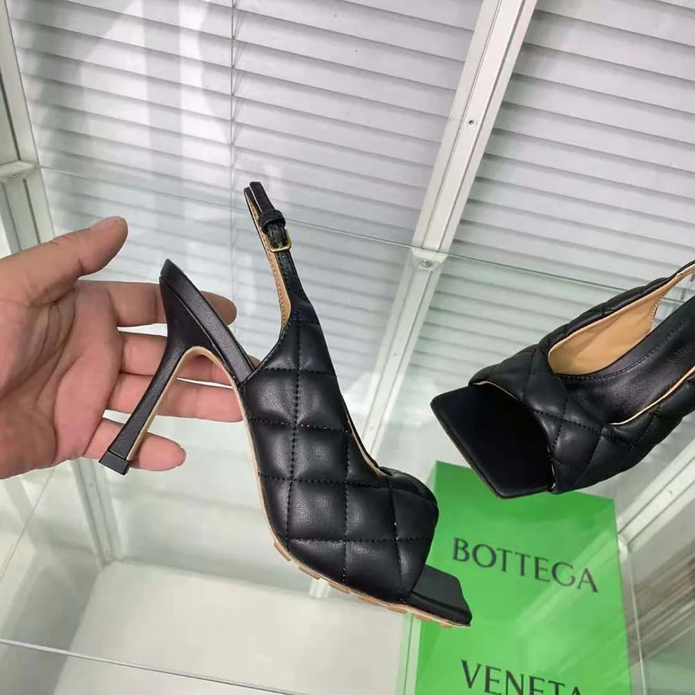 Bottega Veneta Padded Slingback Sandal in 9 cm Heel Height for Women in Black Bottega Veneta Padded Slingback Sandal in 9 cm Heel Height for Women in Black