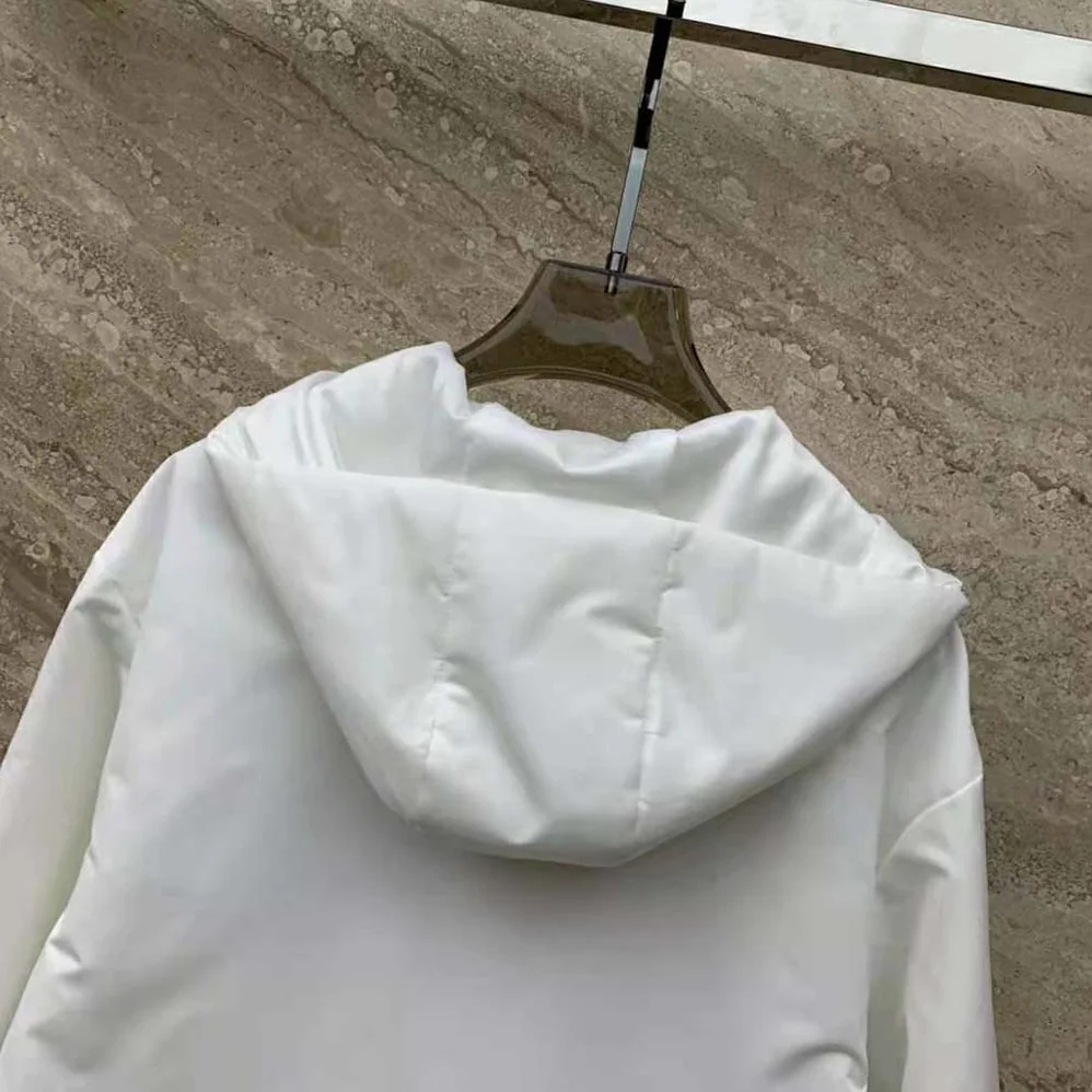 Prada Padded Duchesse Jacket with Enameled Metal Triangle Logo for Women in White