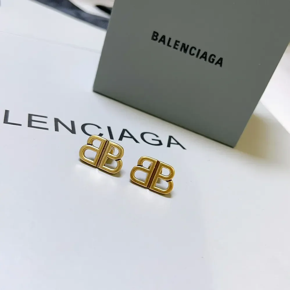 Balenciaga Monaco Stud S Earrings in Antique Gold for Women