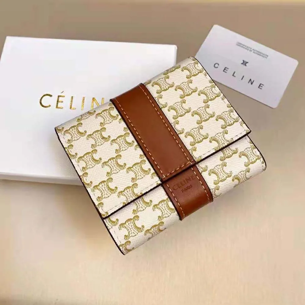 Celine Small Trifold Wallet in Triomphe Canvas and Lam for Women Celine Small Trifold Wallet in Triomphe Canvas and Lam for Women
