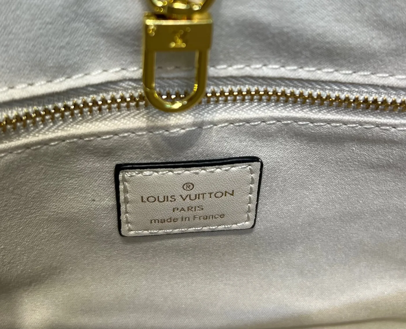 Louis Vuitton Onthego PM Tote Bag in Grey/Beige Gold Hardware