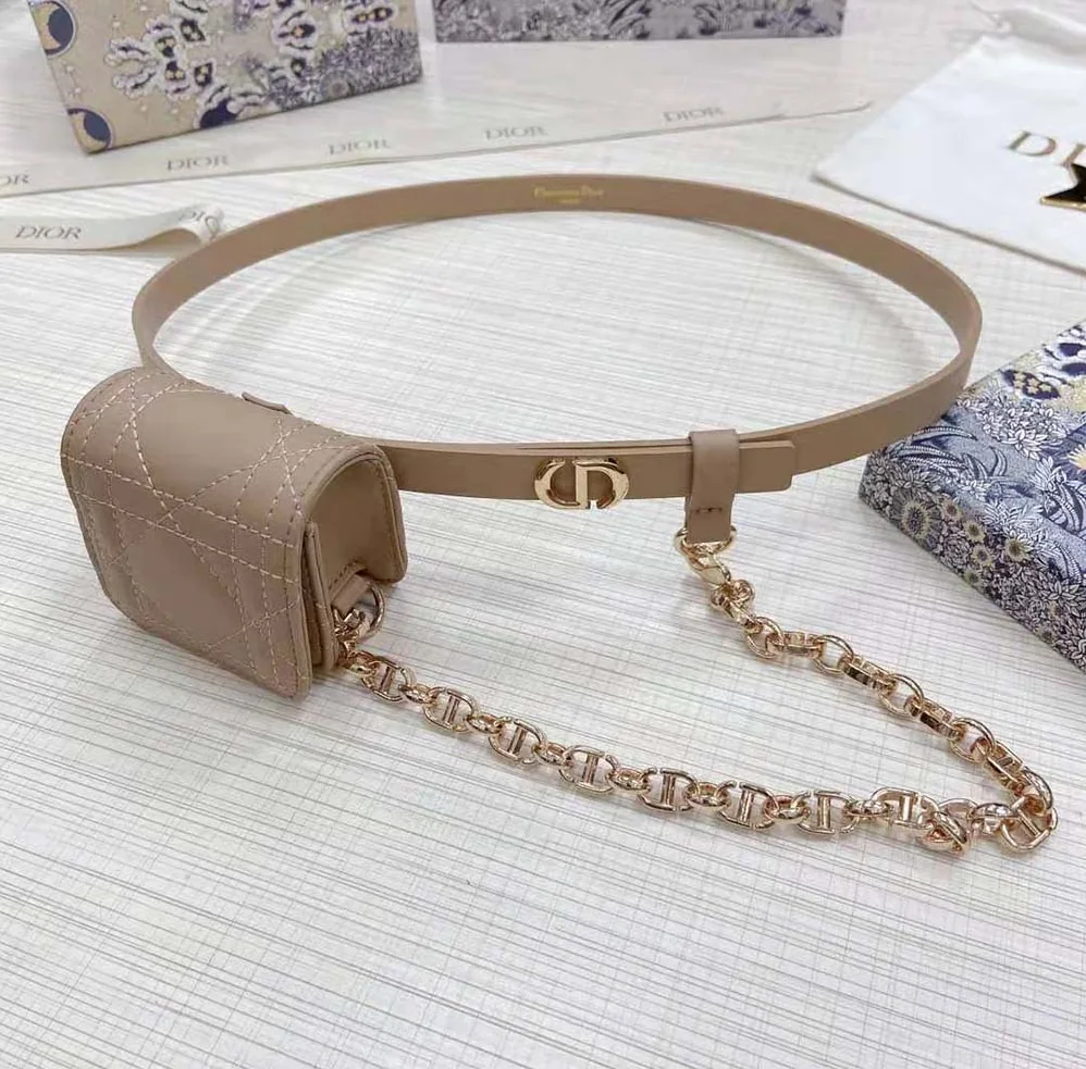Dior Caro Belt with Removable Pouch Hazelnut Smooth Calfskin and Cannage Calfskin 15 MM for Women