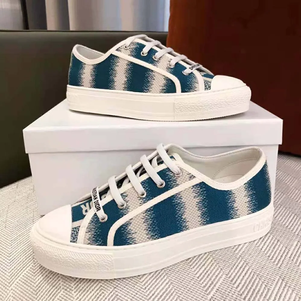Dior Walk n dior Sneaker Deep Ocean Blue D for Women in Stripes Embroidered Cotton