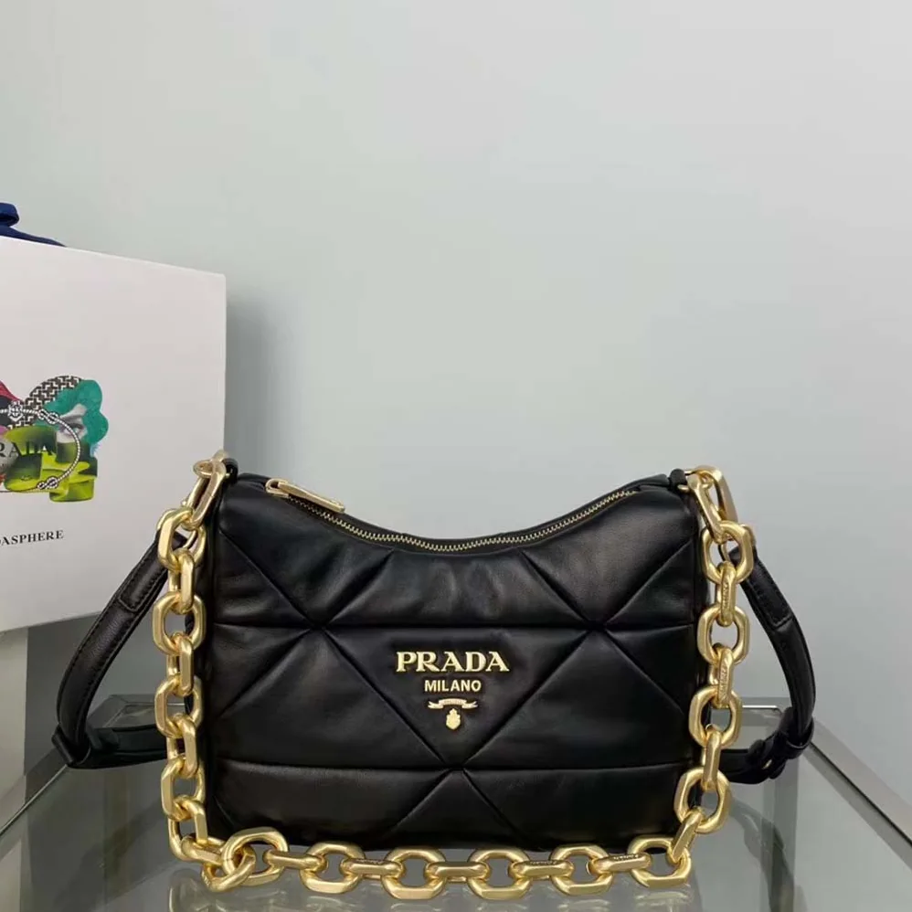 Prada System Nappa Leather Patchwork Bag for Women in Black Prada System Nappa Leather Patchwork Bag for Women in Black