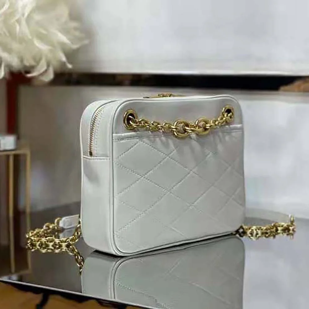 Saint Laurent YSL Le Maillon Small Chain Bag in Quilted Lambskin for Women in White