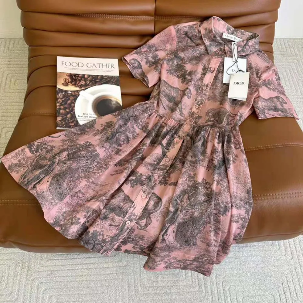 Dior Dioriviera Short Dress Pink and Gray Cotton Muslin for Women Dior Dioriviera Short Dress Pink and Gray Cotton Muslin for Women