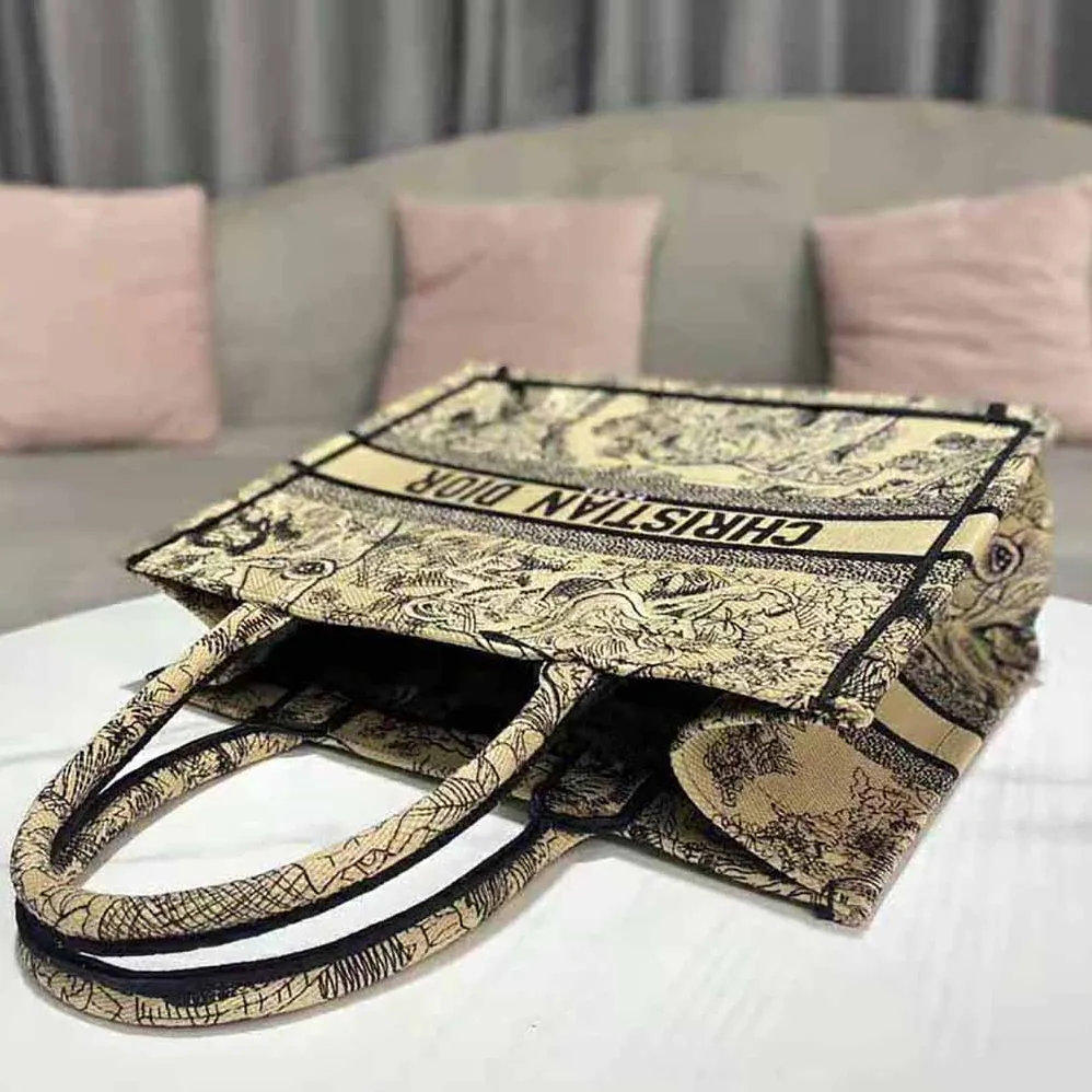 Dior Medium Dior Book Tote Brown Toile de Jouy Embroidery for Women