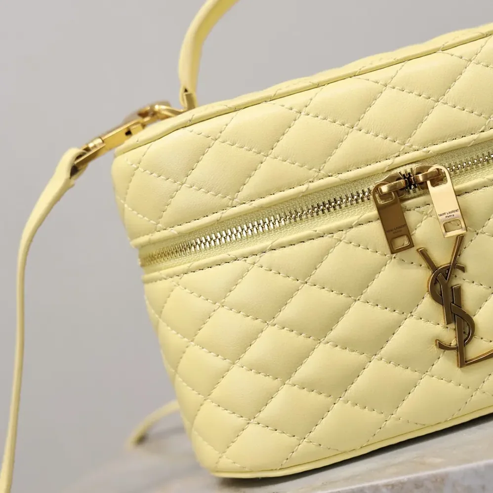 Saint Laurent YSL Gaby Vanity Bag In Lambskin for Women in Yellow Saint Laurent YSL Gaby Vanity Bag In Lambskin for Women in Yellow