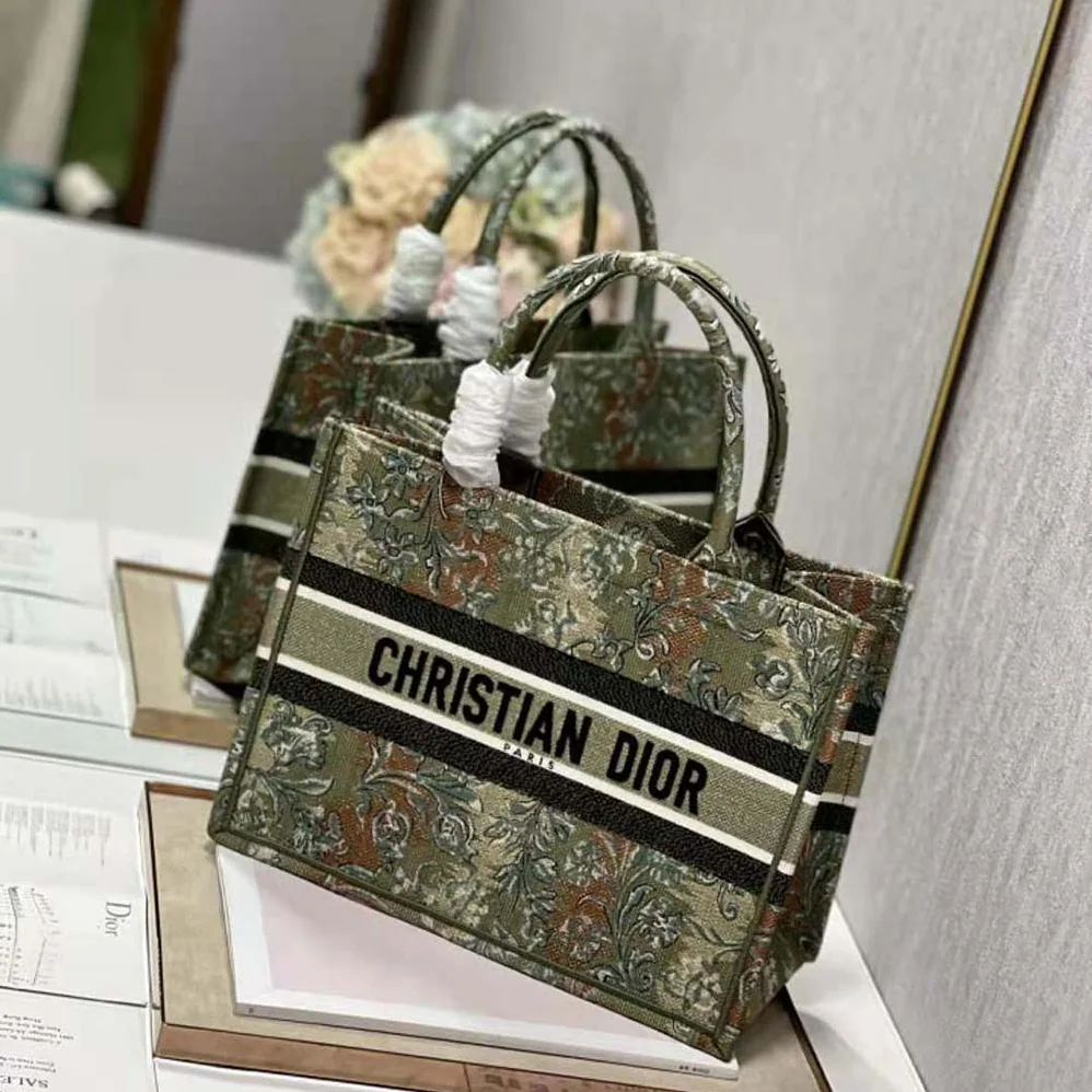 Dior Medium Dior Book Tote Metallic Green Dior Brocart Embroidery for Women Dior Medium Dior Book Tote Metallic Green Dior Brocart Embroidery for Women