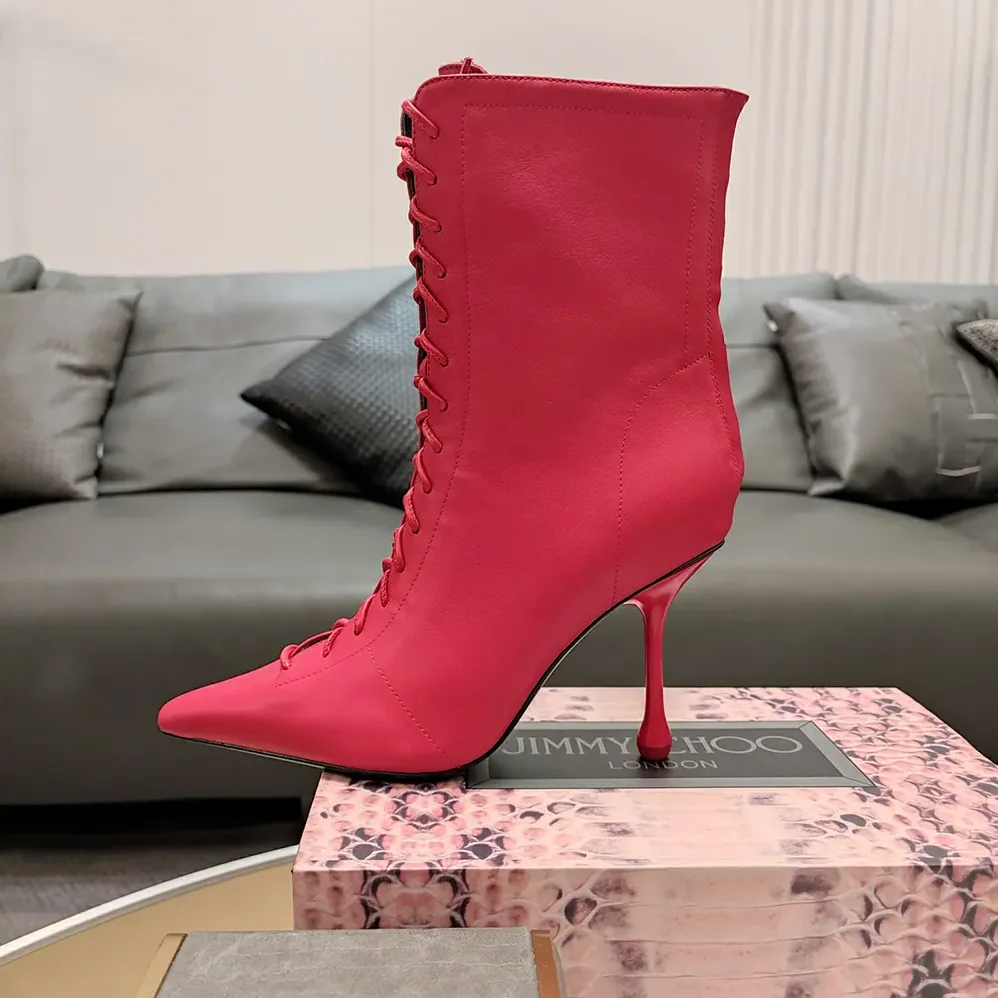 Jimmy Choo Scarlett Ankle Boot 95 Postbox Red Nappa Leather Boots for Women