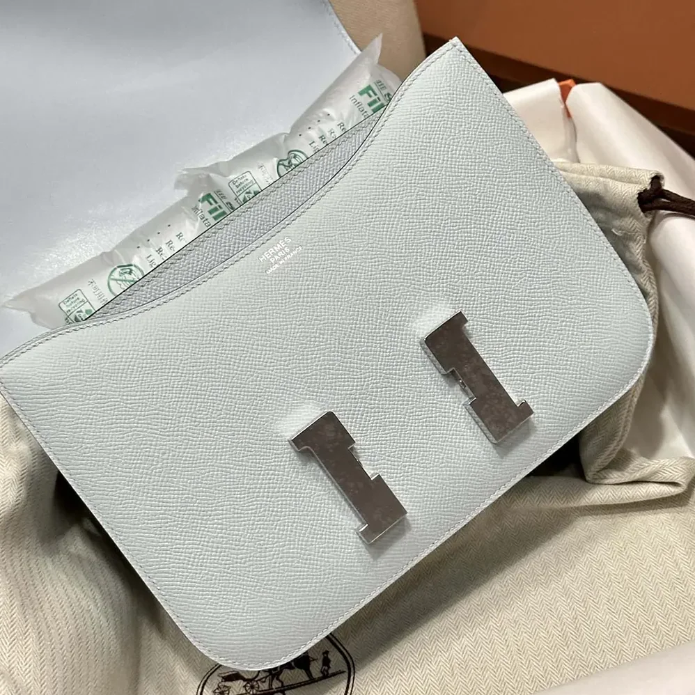 Hermes Constance 24 Bag Epsom Leather for Women in Light Blue/Silver