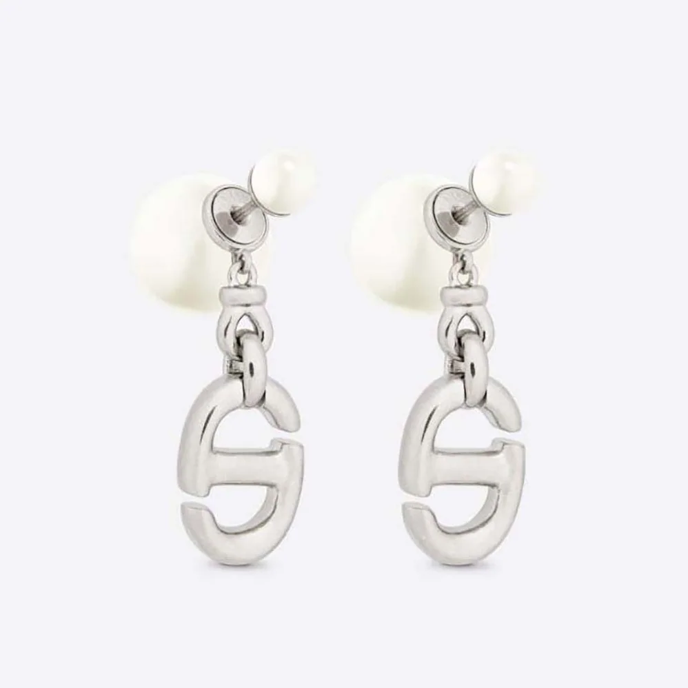 Dior Tribales Earrings Silver-Finish Metal with White Resin Pearls for Women Dior Tribales Earrings Silver-Finish Metal with White Resin Pearls for Women