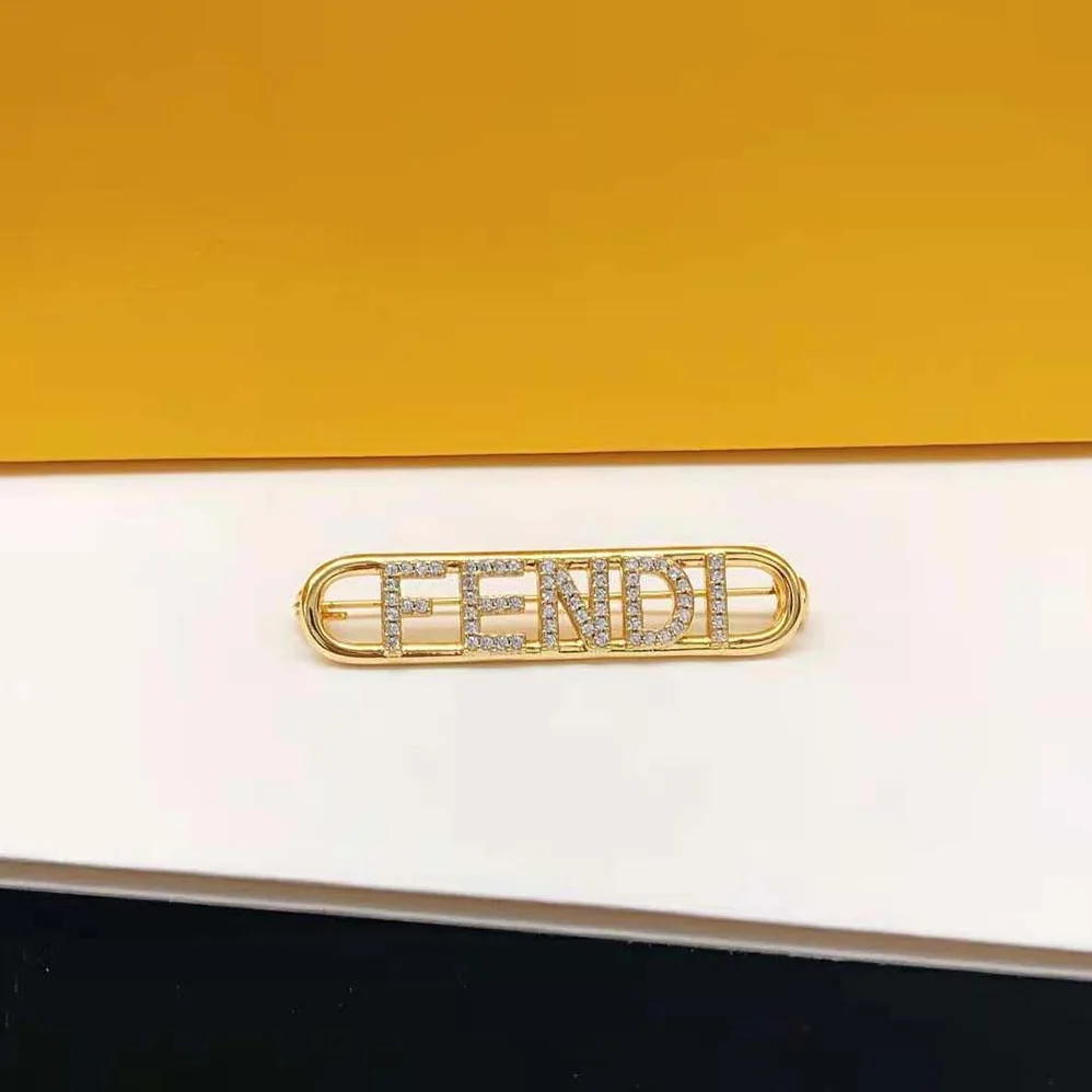 Fendi Fendigraphy Brooch Gold Coloured for Women Fendi Fendigraphy Brooch Gold Coloured for Women