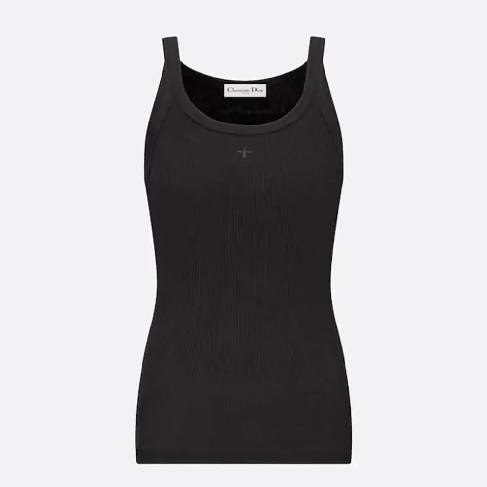 Dior Tank Top Black Ribbed Cotton Jersey for Women Dior Tank Top Black Ribbed Cotton Jersey for Women