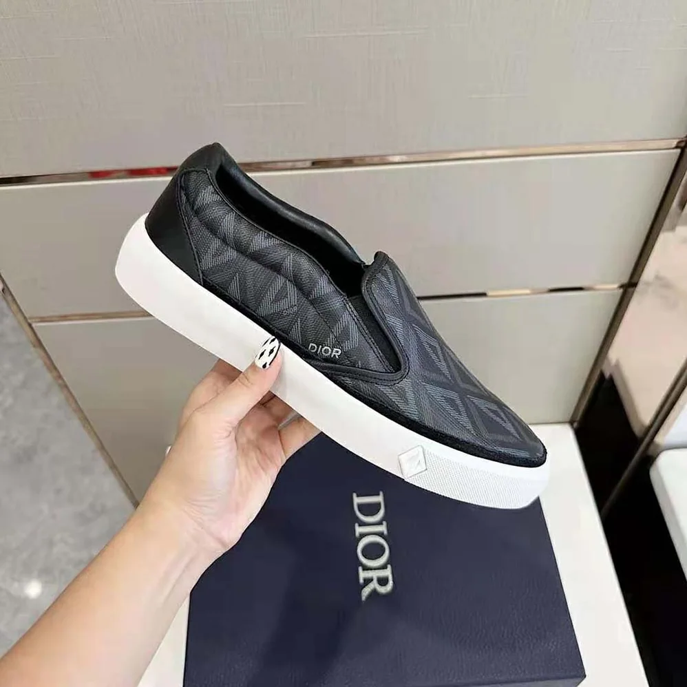 Dior B101 Slip-on Sneaker Black CD Diamond Canvas and Smooth Calfskin for Men