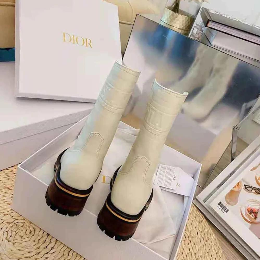 Dior Quest Boot White Embossed Calfskin for Women