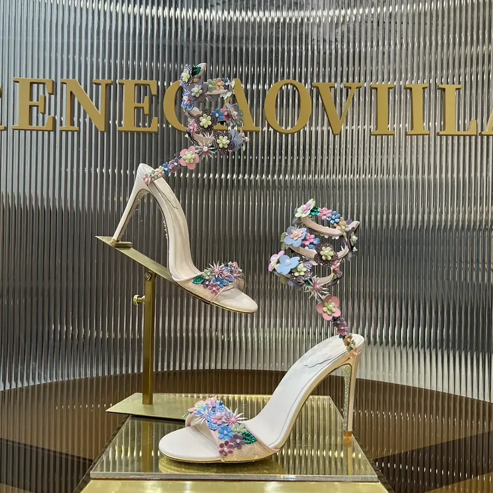 Rene Caovilla Roxanne Sandal with Multicolor Flowers 105 for Women Rene Caovilla Roxanne Sandal with Multicolor Flowers 105 for Women