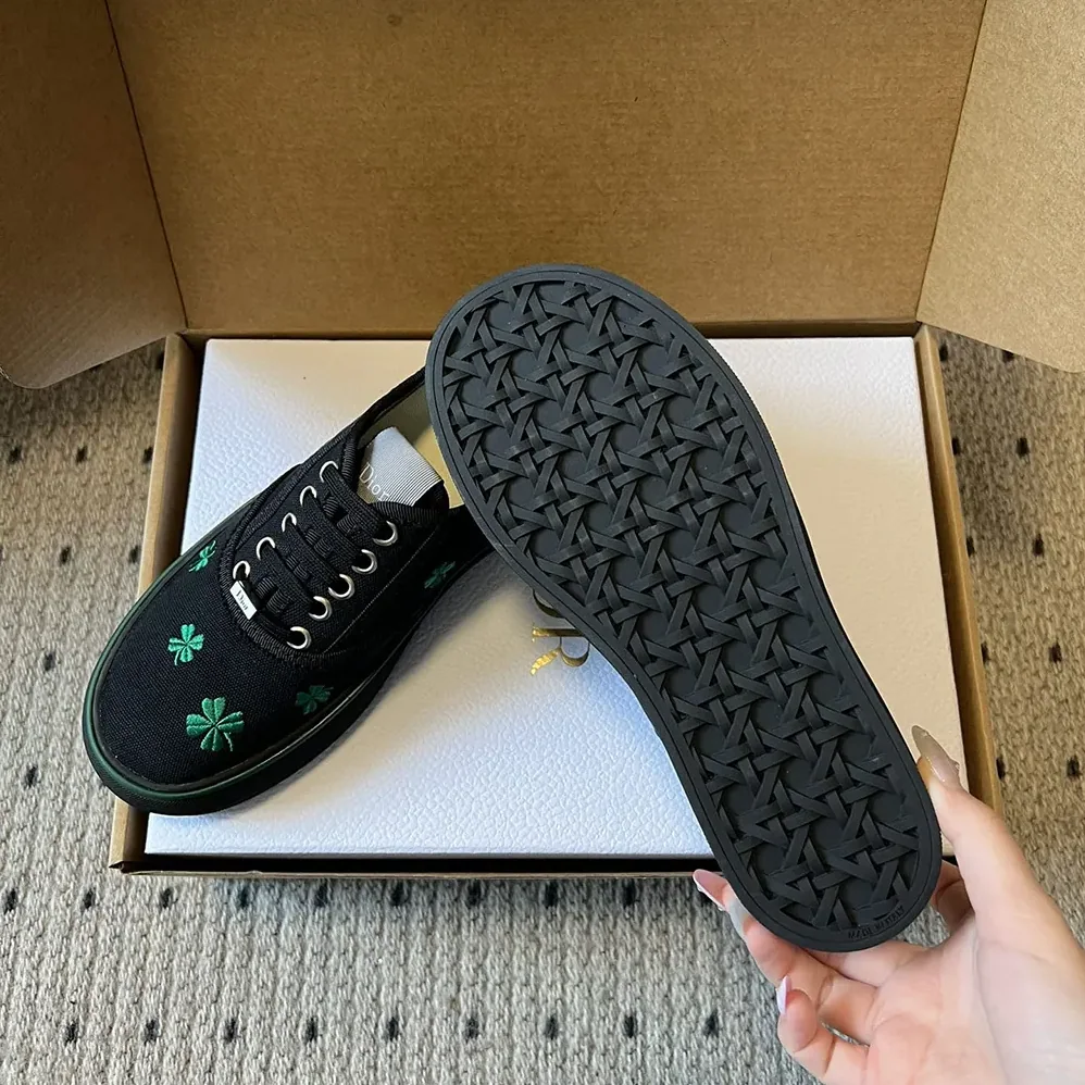 Dior Saltwind Sneaker Black Cotton Embroidered with Bright Green Dior Clover Motif for Unisex