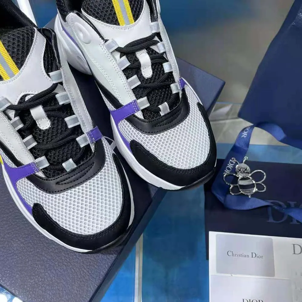 Dior B22 Sneaker Violet and White Calfskin with White and Black Technical Mesh for Men