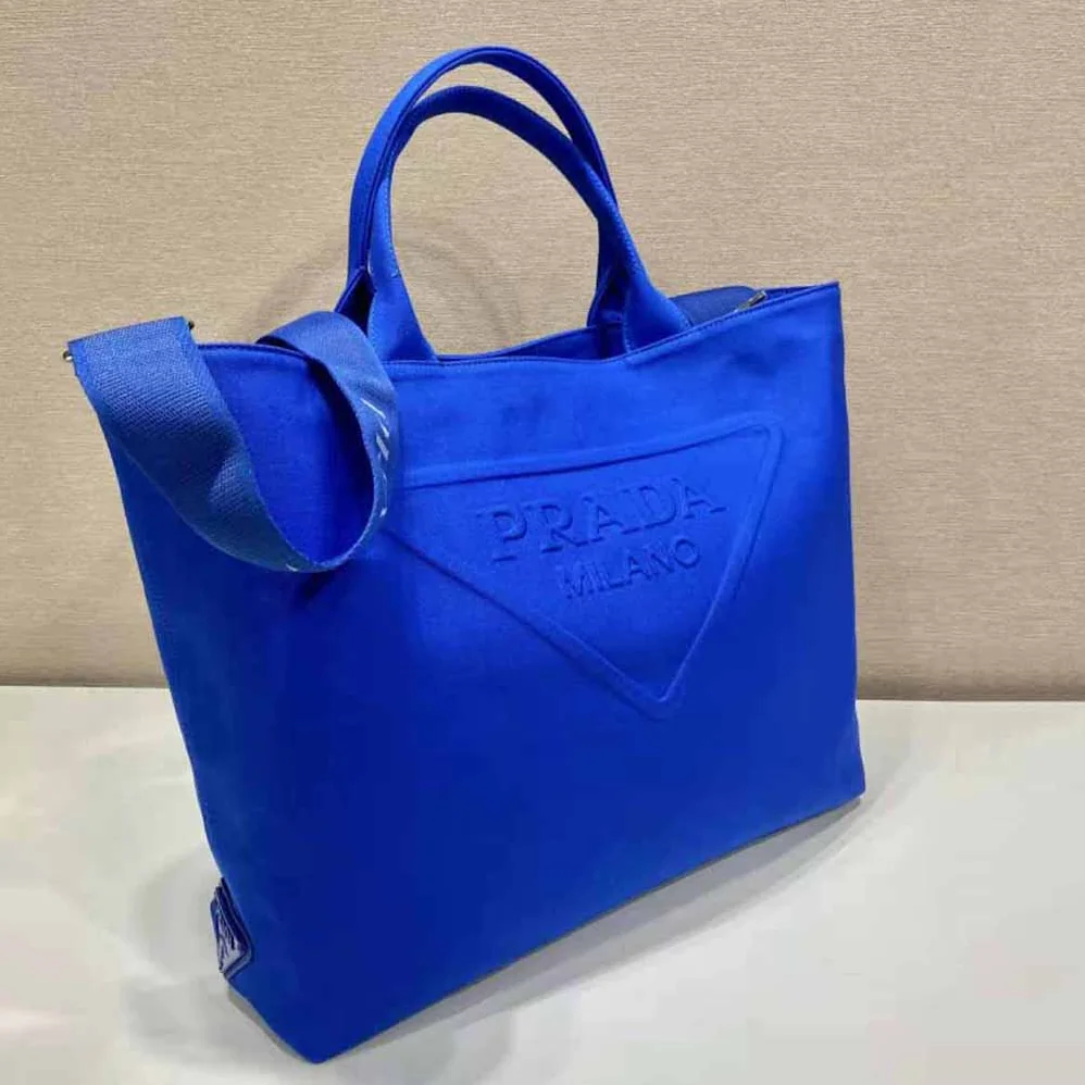 Prada Canvas Tote Bag with Contemporary Take on Classic Beach Designs for Women in Navy