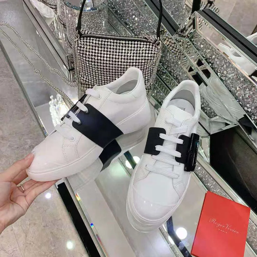 Roger Vivier Viv Skate Lacquered Buckle Sneakers in Soft Leather for Women in Black Roger Vivier Viv Skate Lacquered Buckle Sneakers in Soft Leather for Women in Black