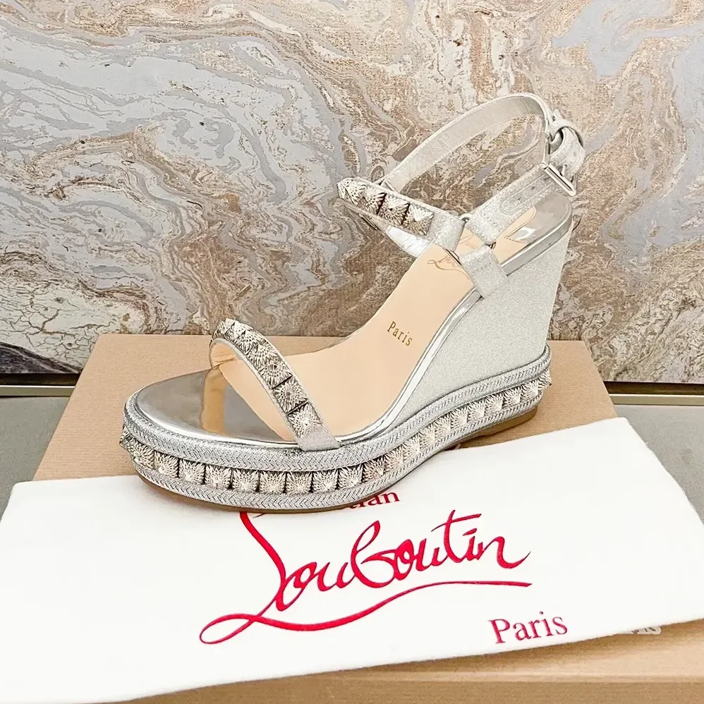 Christian Louboutin Silver Leather Calf Leather/Studded Cataclou 140 Platform Espadrille for Women