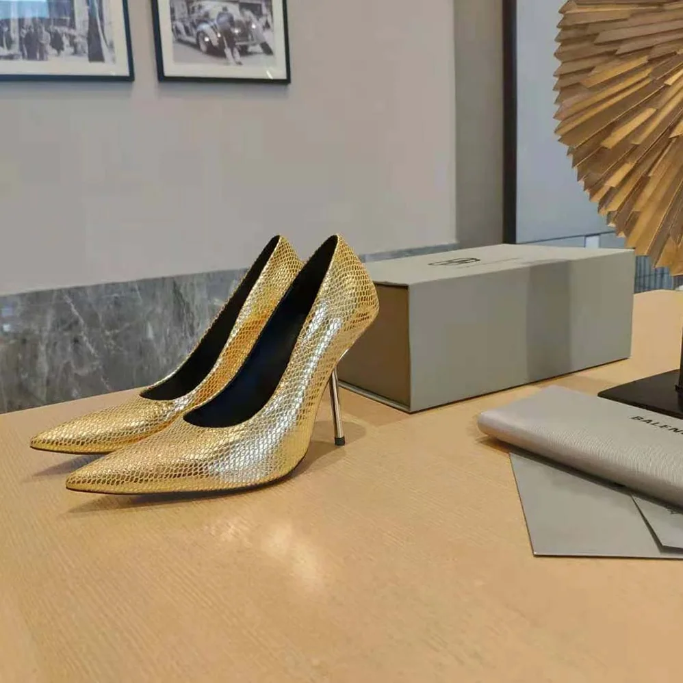 Balenciaga Essex 110mm Pump in Gold Python Effect Calfskin for Women
