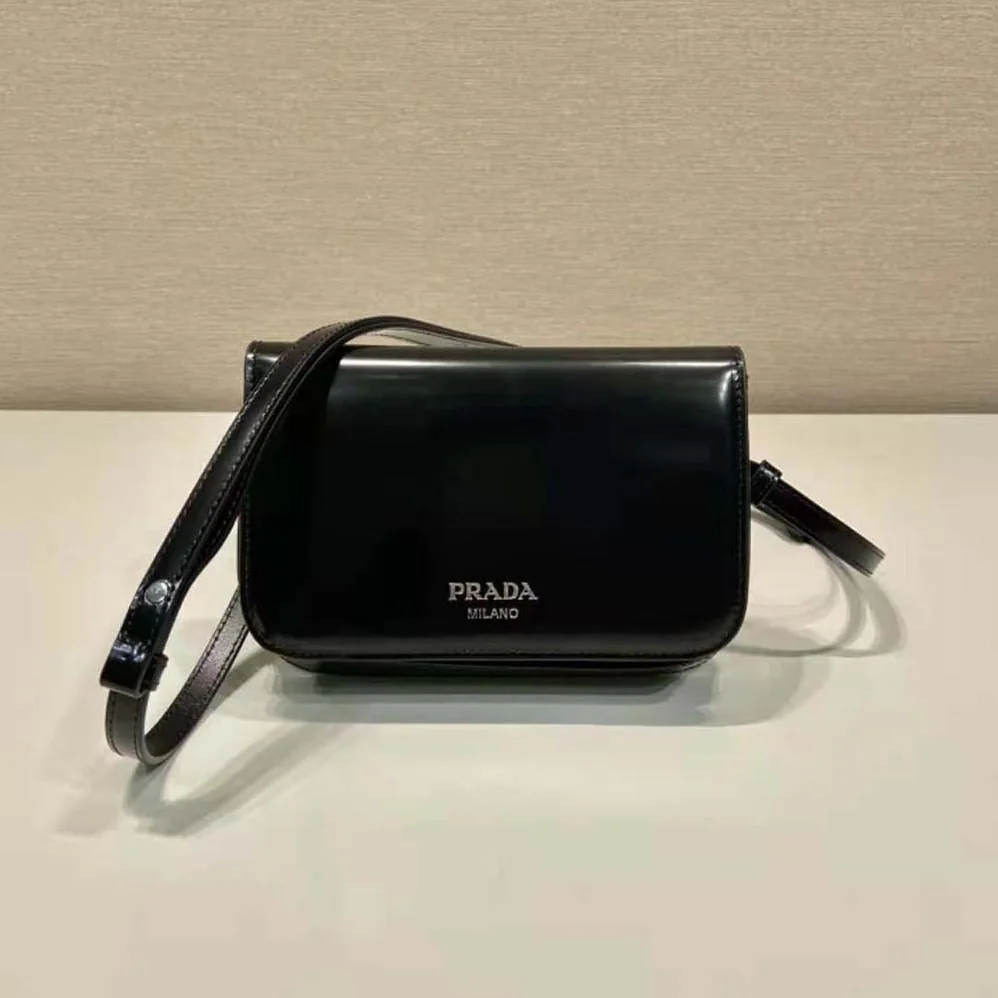 Prada Brushed Leather Mini-bag with Shoulder Strap for Men in Black