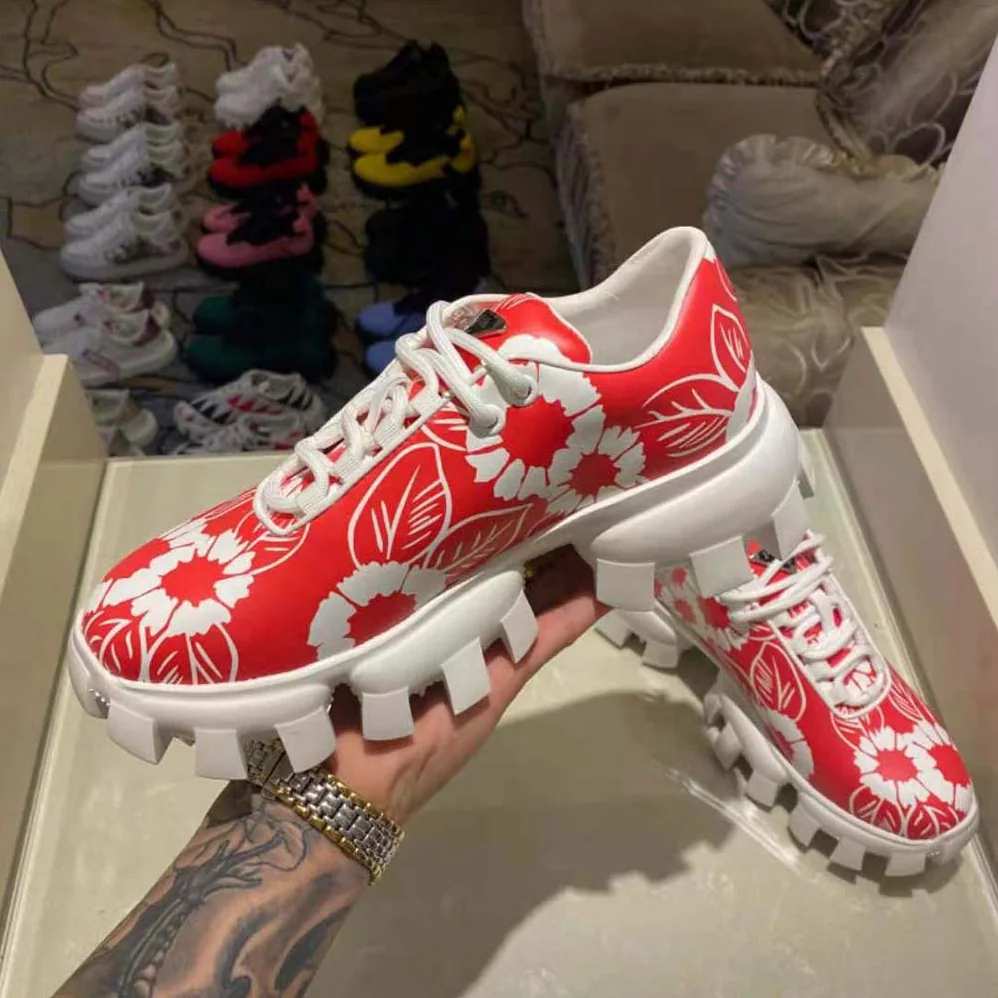Prada Printed Nylon Sneakers for Women in Red Prada Printed Nylon Sneakers for Women in Red