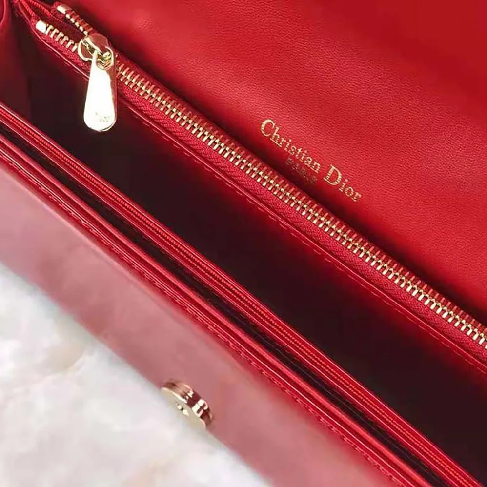 Dior Lady Dior Pouch Patent Cannage Calfskin in Red Dior Lady Dior Pouch Patent Cannage Calfskin in Red