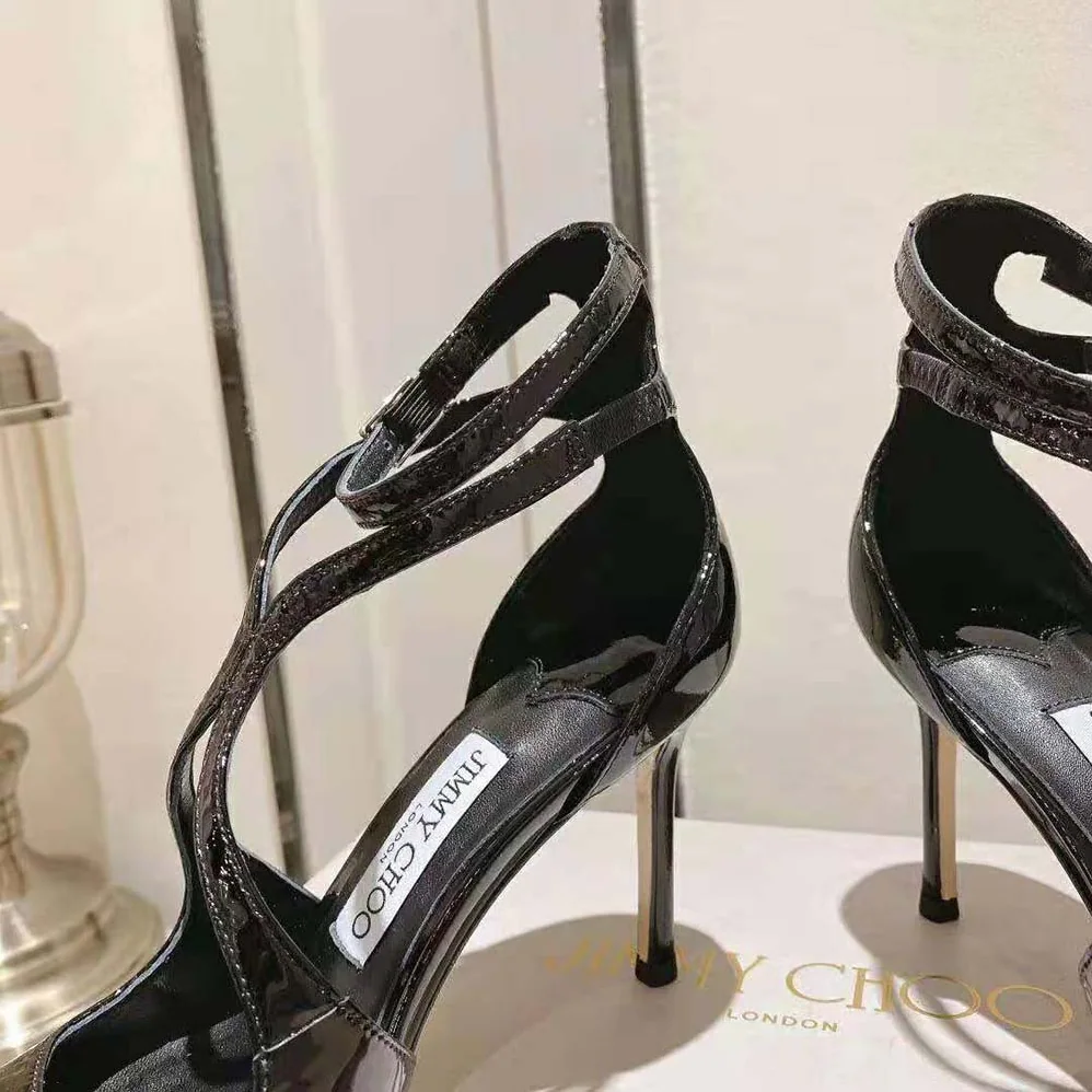 Jimmy Choo Azia 110 Black Patent Leather Sandals for Women Jimmy Choo Azia 110 Black Patent Leather Sandals for Women