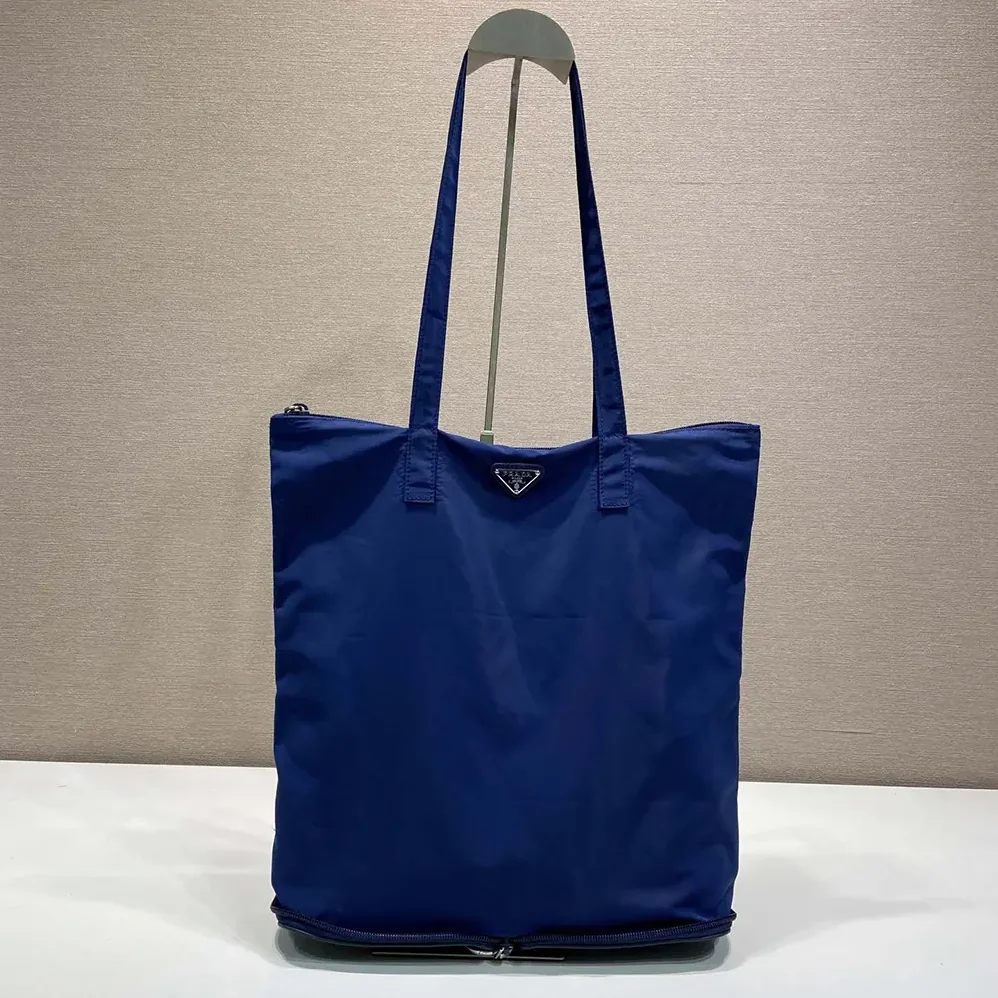 Prada Saffiano Leather Pendant With Re-Nylon Tote Bag for Women in Baltic Blue