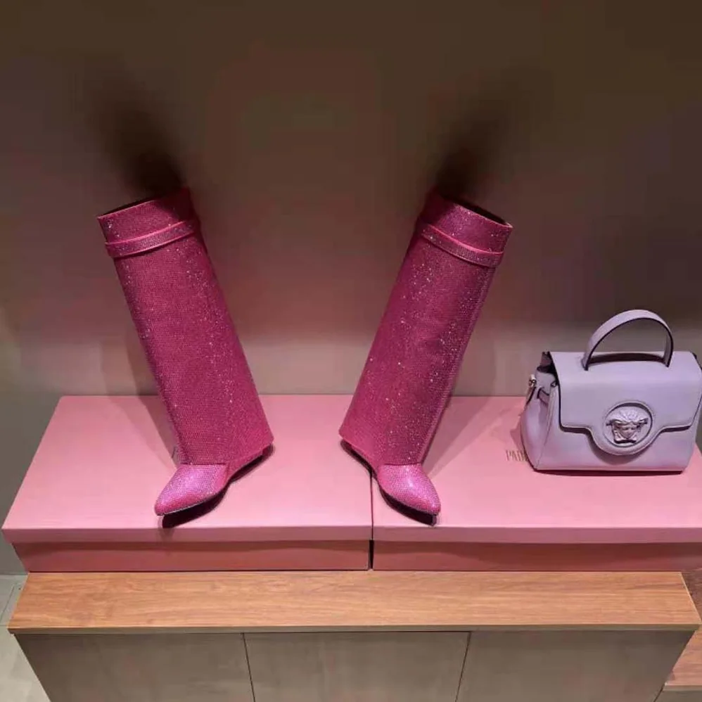 Givenchy Shark Lock Boots in Satin with Strass for Women in Pink Givenchy Shark Lock Boots in Satin with Strass for Women in Pink