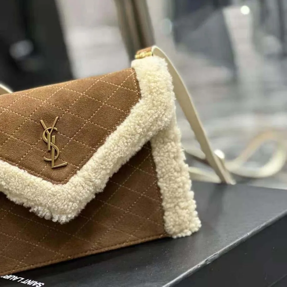 Saint Laurent YSL Gaby Satchel in Quilted Suede and Shearling for Women