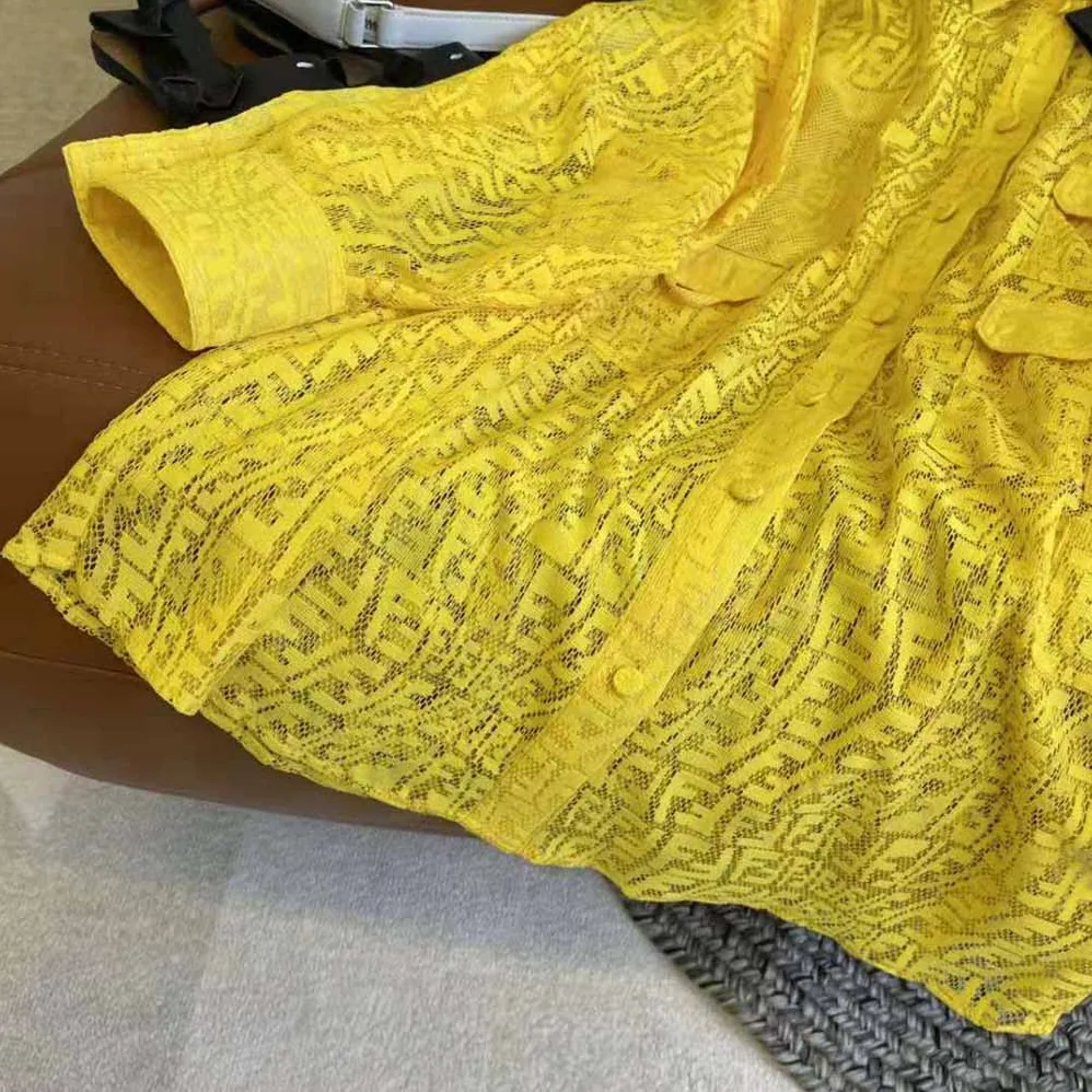 Fendi Yellow Lace Oversized Shirt Dress for Women