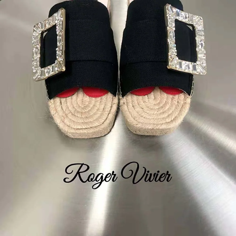 Roger Vivier Strass Buckle Espadrille Mules in Velvet for Women in Black
