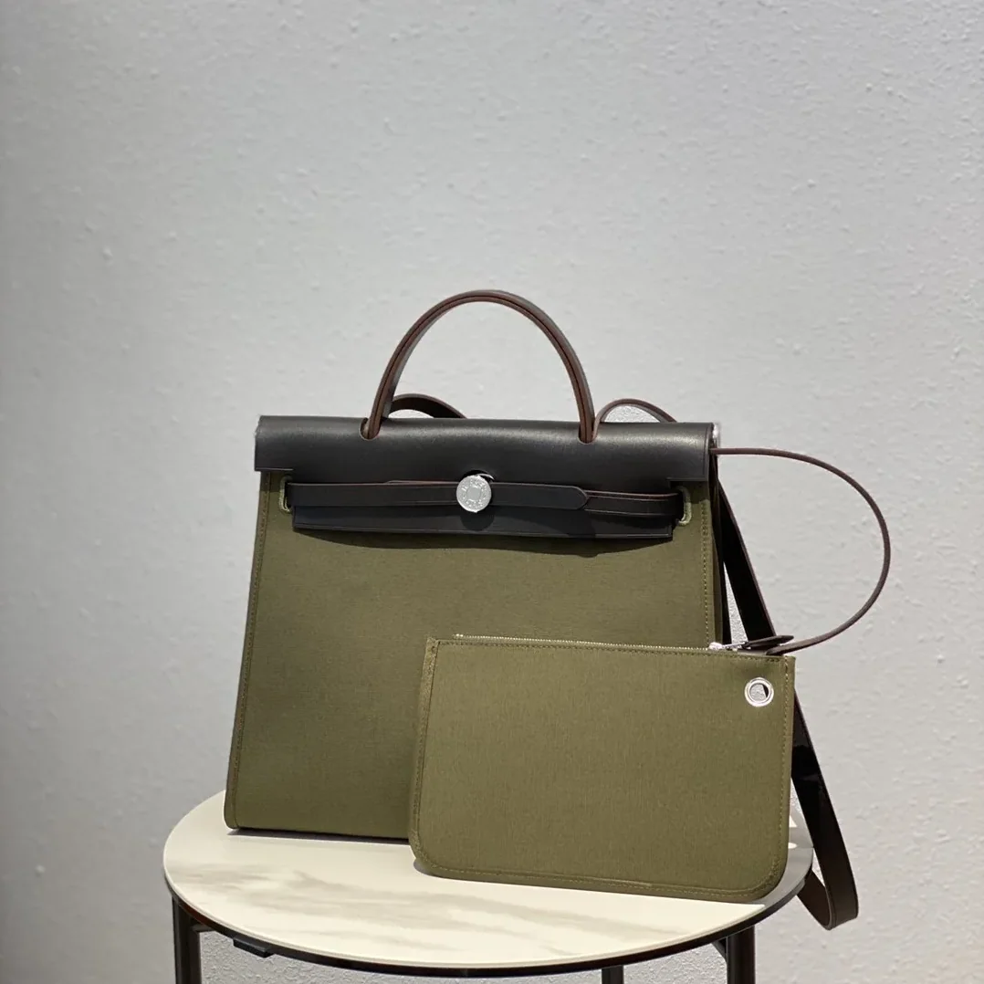 Hermes Herbag Zip Bag Dark Green Moss, Silver Toned Hardware Bag Hermes Herbag Zip Bag Dark Green Moss, Silver Toned Hardware Bag