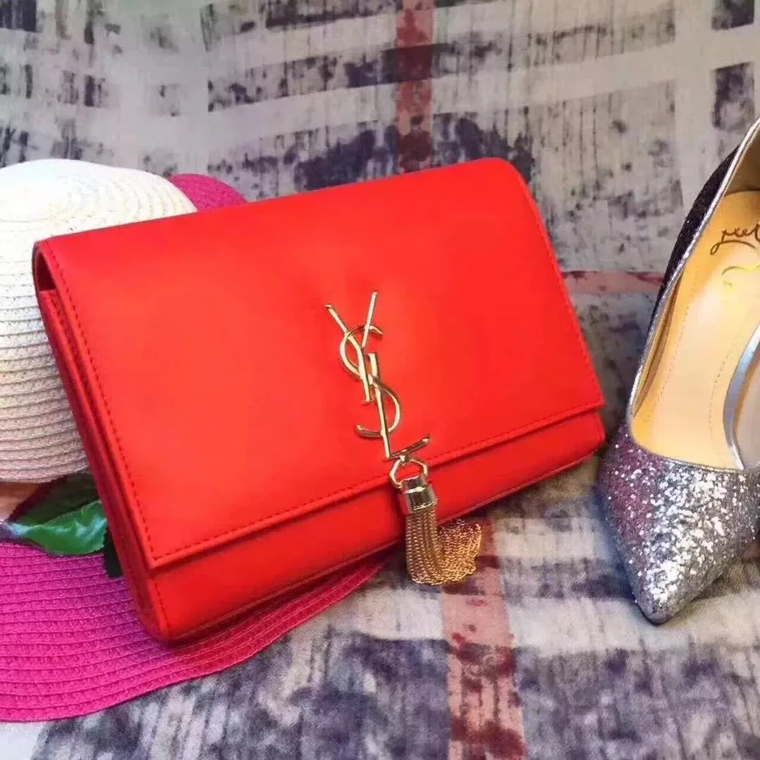 Saint Laurent YSL Medium Kate Tassel Chain Bag Calfskin Leather in Red