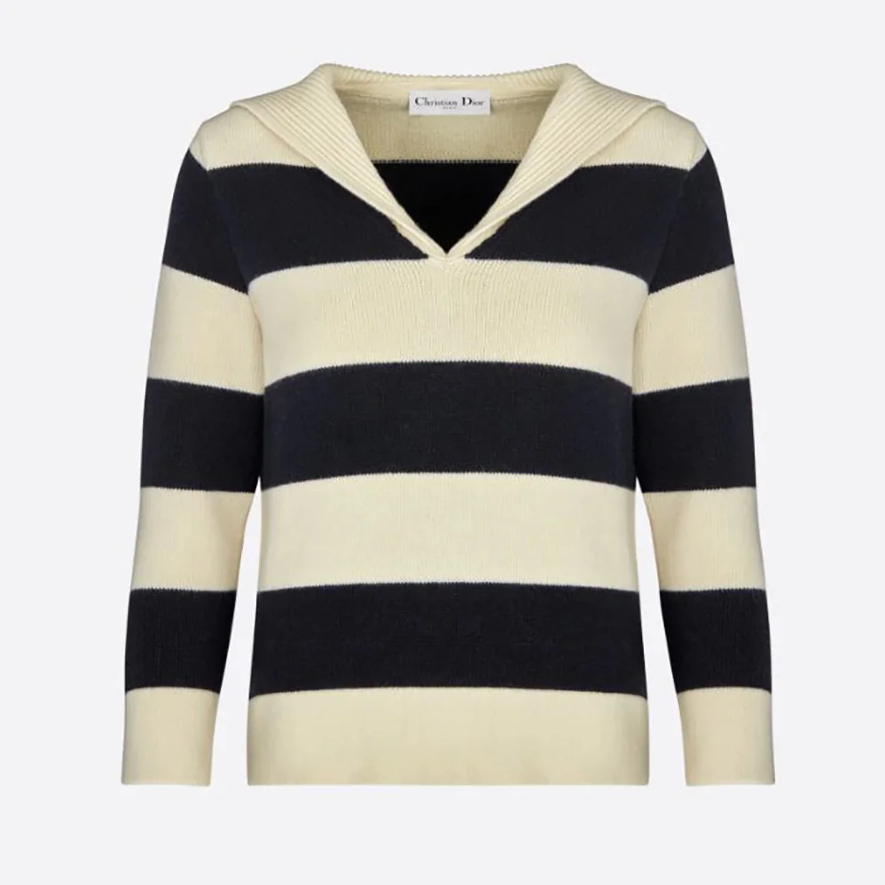 Dior Sweater Navy Blue and Ecru Dior Marinière Wool and Cashmere Knit for Women