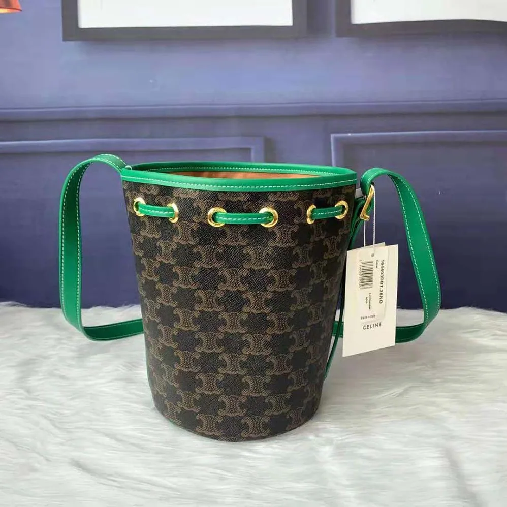 Celine Small Drawstring Bag in Triomphe Canvas for Women in Green